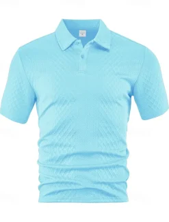 Sale OUKU Men's Golf Shirt Golf Polos Shirts Work Casual Lapel Short Sleeve Basic Modern Plain Buttons Jacquard Summer Spring Regular Fit Black White Navy Blue Khaki Gray Light Blue Golf Shirt