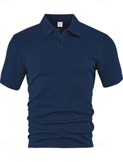 Sale OUKU Men's Golf Shirt Golf Polos Shirts Work Casual Lapel Short Sleeve Basic Modern Plain Buttons Jacquard Summer Spring Regular Fit Black White Navy Blue Khaki Gray Light Blue Golf Shirt
