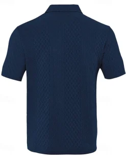 Sale OUKU Men's Golf Shirt Golf Polos Shirts Work Casual Lapel Short Sleeve Basic Modern Plain Buttons Jacquard Summer Spring Regular Fit Black White Navy Blue Khaki Gray Light Blue Golf Shirt