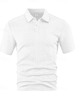 Sale OUKU Men's Golf Shirt Golf Polos Shirts Work Casual Lapel Short Sleeve Basic Modern Plain Buttons Jacquard Summer Spring Regular Fit Black White Navy Blue Khaki Gray Light Blue Golf Shirt