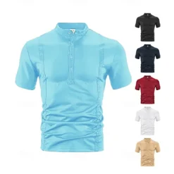 New OUKU Men's Golf Shirt Golf Polos Shirts Work Casual Stand Collar Short Sleeve Basic Modern Color Block Plain Buttons Summer Regular Fit Black White Wine Navy Blue Sky Blue Khaki Golf Shirt