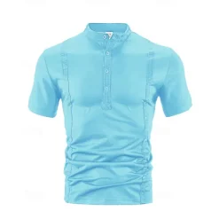 New OUKU Men's Golf Shirt Golf Polos Shirts Work Casual Stand Collar Short Sleeve Basic Modern Color Block Plain Buttons Summer Regular Fit Black White Wine Navy Blue Sky Blue Khaki Golf Shirt