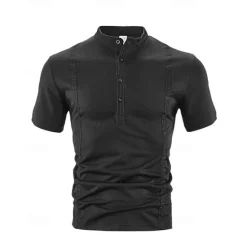 New OUKU Men's Golf Shirt Golf Polos Shirts Work Casual Stand Collar Short Sleeve Basic Modern Color Block Plain Buttons Summer Regular Fit Black White Wine Navy Blue Sky Blue Khaki Golf Shirt