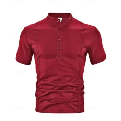 New OUKU Men's Golf Shirt Golf Polos Shirts Work Casual Stand Collar Short Sleeve Basic Modern Color Block Plain Buttons Summer Regular Fit Black White Wine Navy Blue Sky Blue Khaki Golf Shirt