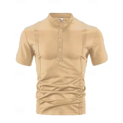 New OUKU Men's Golf Shirt Golf Polos Shirts Work Casual Stand Collar Short Sleeve Basic Modern Color Block Plain Buttons Summer Regular Fit Black White Wine Navy Blue Sky Blue Khaki Golf Shirt