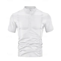 New OUKU Men's Golf Shirt Golf Polos Shirts Work Casual Stand Collar Short Sleeve Basic Modern Color Block Plain Buttons Summer Regular Fit Black White Wine Navy Blue Sky Blue Khaki Golf Shirt