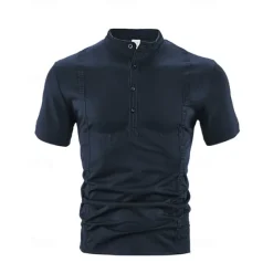 New OUKU Men's Golf Shirt Golf Polos Shirts Work Casual Stand Collar Short Sleeve Basic Modern Color Block Plain Buttons Summer Regular Fit Black White Wine Navy Blue Sky Blue Khaki Golf Shirt
