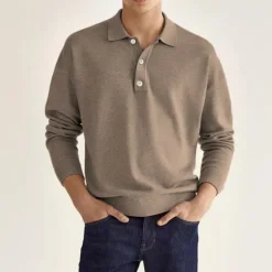 Online OUKU Men's Golf Shirt Knit Polo Street Casual Polo Collar Classic Long Sleeve Fashion Casual Solid Color Plain Button Front Simple Spring & Fall Regular Fit Black White Light Green Pink Wine Navy Blue