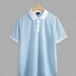 Best OUKU Men's Golf Shirt Knit Polo Business Casual Classic Short Sleeve Fashion Solid Color Button Knitted Summer Spring Regular Fit Light Blue White Burgundy Khaki Grey Golf Shirt