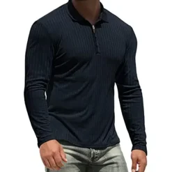 New OUKU Men's Golf Shirt Knit Polo Casual Holiday Lapel Quarter Zip Long Sleeve Fashion Basic Plain Quarter Zip Summer Regular Fit Black White Wine Camel Green Dark Blue Golf Shirt