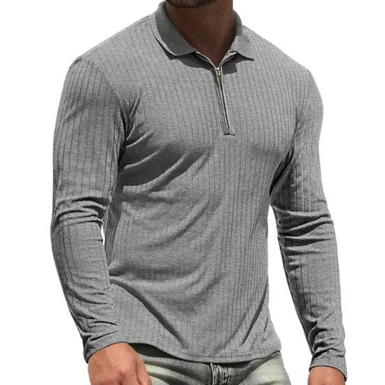 New OUKU Men's Golf Shirt Knit Polo Casual Holiday Lapel Quarter Zip Long Sleeve Fashion Basic Plain Quarter Zip Summer Regular Fit Black White Wine Camel Green Dark Blue Golf Shirt