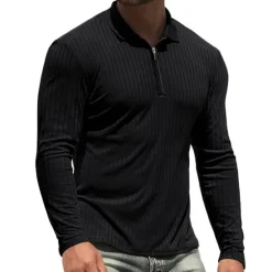 New OUKU Men's Golf Shirt Knit Polo Casual Holiday Lapel Quarter Zip Long Sleeve Fashion Basic Plain Quarter Zip Summer Regular Fit Black White Wine Camel Green Dark Blue Golf Shirt