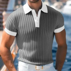 Hot OUKU Men's Golf Shirt Knit Polo Work Casual Ribbed Polo Collar Classic Short Sleeve Basic Modern Color Block Ribbed Spring & Summer Regular Fit White Yellow Blue Green Gray Golf Shirt