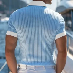 Hot OUKU Men's Golf Shirt Knit Polo Work Casual Ribbed Polo Collar Classic Short Sleeve Basic Modern Color Block Ribbed Spring & Summer Regular Fit White Yellow Blue Green Gray Golf Shirt