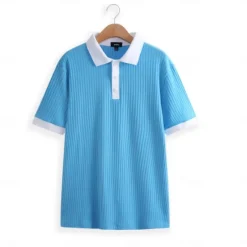Hot OUKU Men's Golf Shirt Knit Polo Work Casual Ribbed Polo Collar Classic Short Sleeve Basic Modern Color Block Ribbed Spring & Summer Regular Fit White Yellow Blue Green Gray Golf Shirt