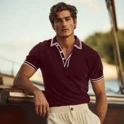 New OUKU Men's Golf Shirt Pique Polo Shirt Work Business Ribbed Polo Collar Classic Short Sleeve Basic Modern Solid Color Buttons Ribbed Spring & Summer Regular Fit Black Wine Navy Blue Royal Blue Golf Shirt
