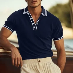 New OUKU Men's Golf Shirt Pique Polo Shirt Work Business Ribbed Polo Collar Classic Short Sleeve Basic Modern Solid Color Buttons Ribbed Spring & Summer Regular Fit Black Wine Navy Blue Royal Blue Golf Shirt