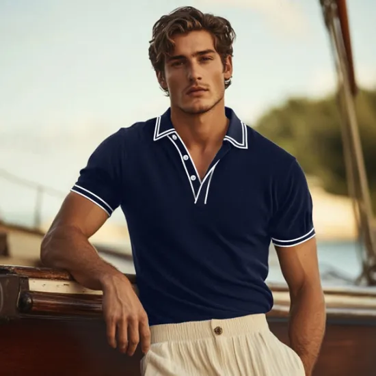 New OUKU Men's Golf Shirt Pique Polo Shirt Work Business Ribbed Polo Collar Classic Short Sleeve Basic Modern Solid Color Buttons Ribbed Spring & Summer Regular Fit Black Wine Navy Blue Royal Blue Golf Shirt