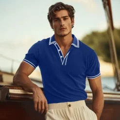 New OUKU Men's Golf Shirt Pique Polo Shirt Work Business Ribbed Polo Collar Classic Short Sleeve Basic Modern Solid Color Buttons Ribbed Spring & Summer Regular Fit Black Wine Navy Blue Royal Blue Golf Shirt