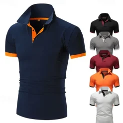 Hot OUKU Men's Golf Shirt Polo Casual Sports Classic Short Sleeve Basic Casual Solid Color Plain Button Front Summer Spring Regular Fit Apple Green Light Pink Golden yellow Lake blue Yellow and Navy Black