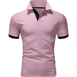 Hot OUKU Men's Golf Shirt Polo Casual Sports Classic Short Sleeve Basic Casual Solid Color Plain Button Front Summer Spring Regular Fit Apple Green Light Pink Golden yellow Lake blue Yellow and Navy Black