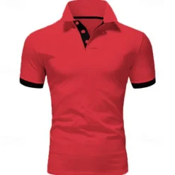 Hot OUKU Men's Golf Shirt Polo Casual Sports Classic Short Sleeve Basic Casual Solid Color Plain Button Front Summer Spring Regular Fit Apple Green Light Pink Golden yellow Lake blue Yellow and Navy Black
