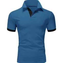 Hot OUKU Men's Golf Shirt Polo Casual Sports Classic Short Sleeve Basic Casual Solid Color Plain Button Front Summer Spring Regular Fit Apple Green Light Pink Golden yellow Lake blue Yellow and Navy Black