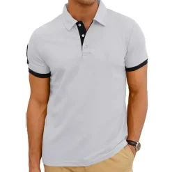 New OUKU Men's Golf Shirt Polo Outdoor Sports Button Classic Short Sleeves Basic Simple Style Solid Color Button Front Summer Spring Black Red Blue Orange Light Grey Golf Shirt