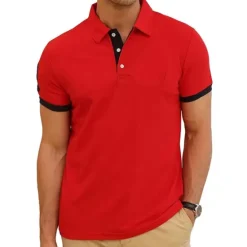 New OUKU Men's Golf Shirt Polo Outdoor Sports Button Classic Short Sleeves Basic Simple Style Solid Color Button Front Summer Spring Black Red Blue Orange Light Grey Golf Shirt