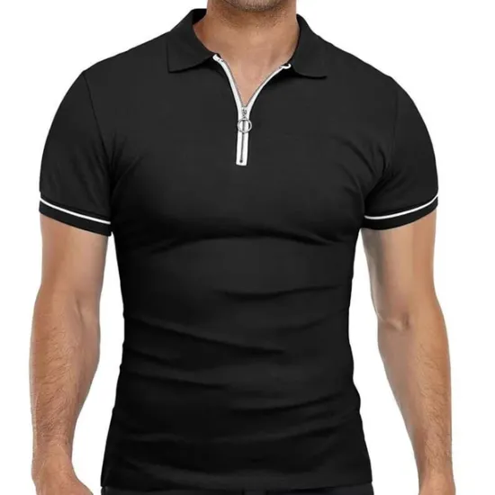 Discount OUKU Men's Golf Shirt Polo Sports & Outdoor Casual Quarter Zip Short Sleeve Fashion Streetwear Solid Color Plain Zipper Summer Light Blue Black White Red Navy Blue Dark Grey Golf Shirt