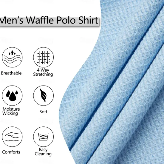 Best OUKU Men's Golf Shirt Waffle Knit Polo Shirt Casual Holiday Lapel Short Sleeve Fashion Old Money Style Plain Button Summer Spring Regular Fit White Light Blue Golf Shirt