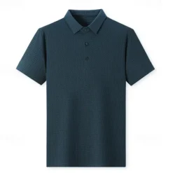 Hot OUKU Men's Golf Shirt Waffle Knit Polo Shirt Business Active Classic Short Sleeve Fashion Modern Solid Color Button Summer Spring Regular Fit Dark Grey Apricot Black Dark Green Golf Shirt