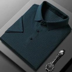 Hot OUKU Men's Golf Shirt Waffle Knit Polo Shirt Business Active Classic Short Sleeve Fashion Modern Solid Color Button Summer Spring Regular Fit Dark Grey Apricot Black Dark Green Golf Shirt
