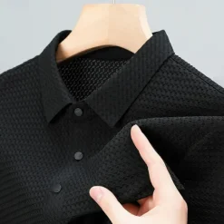 Hot OUKU Men's Golf Shirt Waffle Knit Polo Shirt Business Active Classic Short Sleeve Fashion Modern Solid Color Button Summer Spring Regular Fit Dark Grey Apricot Black Dark Green Golf Shirt