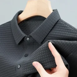 Hot OUKU Men's Golf Shirt Waffle Knit Polo Shirt Business Active Classic Short Sleeve Fashion Modern Solid Color Button Summer Spring Regular Fit Dark Grey Apricot Black Dark Green Golf Shirt