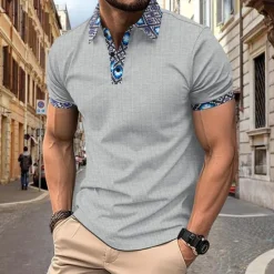 New OUKU Men's Golf Shirt Waffle Knit Polo Shirt Business Active Classic Short Sleeve Fashion Modern Solid Color Buttons Summer Spring Regular Fit Black White Royal Blue Beige Gray Golf Shirt