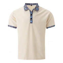New OUKU Men's Golf Shirt Waffle Knit Polo Shirt Business Active Classic Short Sleeve Fashion Modern Solid Color Buttons Summer Spring Regular Fit Black White Royal Blue Beige Gray Golf Shirt