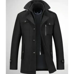 Best OUKU Men's Gothic Winter Jacket Peacoat Vacation Daily Fall & Winter Polyester Thermal Warm Wearable Outerwear Clothing Apparel Fashion Classic Plain Pocket Lapel Single Breasted