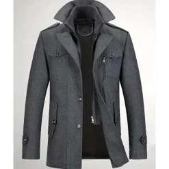 Best OUKU Men's Gothic Winter Jacket Peacoat Vacation Daily Fall & Winter Polyester Thermal Warm Wearable Outerwear Clothing Apparel Fashion Classic Plain Pocket Lapel Single Breasted