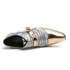 Hot OUKU Men's Gradient Camo Formal Shoes with Metallic Toe Caps and Buckle Detail - Elegant Lace-Up Design for Parties and Special Events Gold
