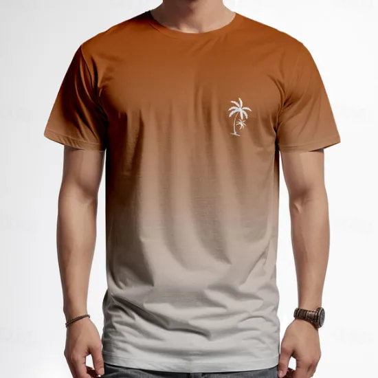 Sale OUKU Men's Gradient Coconut Palm T Shirt Short Sleeve T shirt 3D Print Crew Neck Shirt Vacation Fashion Hawaiian Sports Outdoor Holiday Going out Blue Orange Green Spring & Summer Clothing Apparel S M L