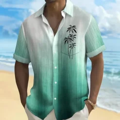 Sale OUKU Men's Gradient Color Coconut Palm Shirt Summer Hawaiian Shirt Button Up Shirt Short Sleeve Hawaiian Vacation Holiday Beach Wear Summer Spring Turndown 3D Print Collared Shirts Front One Pocket Blue