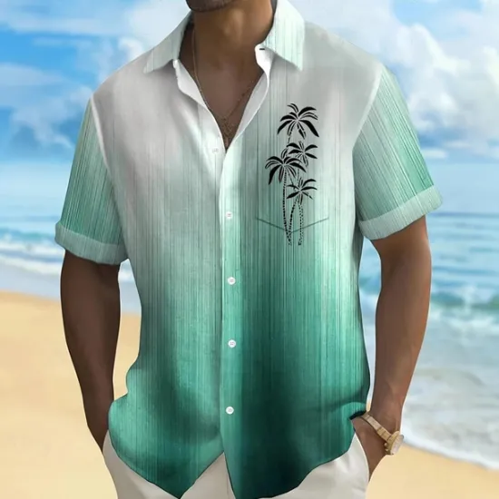 Sale OUKU Men's Gradient Color Coconut Palm Shirt Summer Hawaiian Shirt Button Up Shirt Short Sleeve Hawaiian Vacation Holiday Beach Wear Summer Spring Turndown 3D Print Collared Shirts Front One Pocket Blue