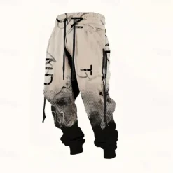 OUKU Men's Gradient Color Letter Print Sweatpants Joggers Trousers Mid Waist Drawstring Elastic Waist Casual Jogging Streetwear Workout Athletic Sweatpants with Pockets Spring Fall 3D Print Black Wine
