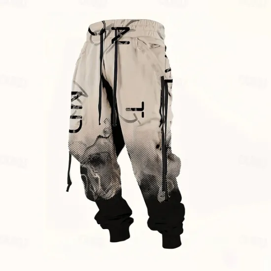 OUKU Men's Gradient Color Letter Print Sweatpants Joggers Trousers Mid Waist Drawstring Elastic Waist Casual Jogging Streetwear Workout Athletic Sweatpants with Pockets Spring Fall 3D Print Black Wine