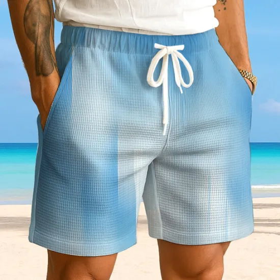 Outlet OUKU Men's Gradient Color Waffle Shorts Sweat Shorts Casual Shorts Mid Waist Fashion Casual Vacation Jogging Workout Elastic Drawstring Waist Shorts with Pockets Designer Clothing Apparel