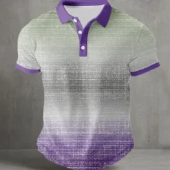 Sale OUKU Men's Gradient Geometic Polo Sports Polo Shirts Short Sleeve Polo Shirts Collared Shirts Casual Athleisure Buttons Summer Lake blue Blue Purple