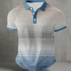 Sale OUKU Men's Gradient Geometic Polo Sports Polo Shirts Short Sleeve Polo Shirts Collared Shirts Casual Athleisure Buttons Summer Lake blue Blue Purple