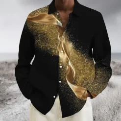 Sale OUKU Men's Gradient Geometric Pattern Shirt Button Up Shirt Long Sleeve Fashion Designer Casual Outdoor Casual Holiday Fall & Winter Turndown Print Button-Down Silver Yellow Red Blue Gold