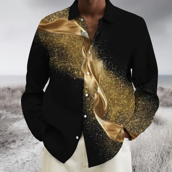 Sale OUKU Men's Gradient Geometric Pattern Shirt Button Up Shirt Long Sleeve Fashion Designer Casual Outdoor Casual Holiday Fall & Winter Turndown Print Button-Down Silver Yellow Red Blue Gold